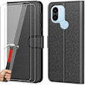 Miniatyrbillede 1 af 4: Beskyttelsescover til Redmi A1+/A2+ - E.F.CONNECTION - Sort - Læderlook - Stødabsorberende - Tempereret glas Svart