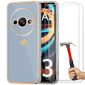 Miniatyrbild 1 av 4: Skal för skydd - Xiaomi - Redmi A3 - Stötresistent i silikon - Mönster med hjärtan i pläterat guld - 2 härdade glas Blå