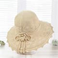 Vikbar dam stråhatt för sommar och strand, elegant virkad solhatt med volang och blomdetalj, solskydd för beach Beige