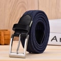 Miniatyrbild 5 av 6: Läderbälte för män för elastiskt rep vax Canvas flätat vävt stretchbälte med lång midja 3,5 CM Cowskin Bälte Toppspets för män 95-160 CM Black 110cm