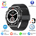 Miniatyrbild 1 av 6: NFC AMOLED Smart Watch Herr Custom Dial Svara Ring Sport GPS Track Kompass IP68 Vattentät Smartwatch För Huawei Ultimate Black Mesh Belt