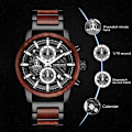 Miniatyrbild 3 av 6: KUNHUANG Träklockor Lyxig lysande multifunktions träkvarts watch för män Mode Sport Klockor Zegarek męski Black red box