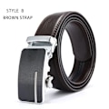 Miniatyrbild 1 av 6: Automatiskt spänne äkta läderbälte för män Svart koläderbälte för män Business Man Designer automatiskt spänne STYLE B Brown Strap 100cm