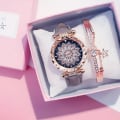 Miniatyrbild 1 av 6: 2020 Damklockor Set Starry Sky Watch Casual Läder Sport Quartz Clock Relogio Feminino Grey With Bracelet