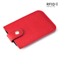 Miniatyrbild 1 av 6: Smal korthållare i äkta läder Snabb åtkomst dragflik RFID-foder Mjuk kohud Män Kvinnor Bärbar cover. Chinese Red