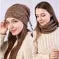 Miniatyrbild 2 av 6: Mode Stretchig Stickad Skullies Beanies Hatt Solid Snood Halsduk Varm Beanie För Kvinnor Höst Vinter Kvinnlig Beanie Mössa New Red One Size