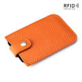 Miniatyrbild 1 av 6: Smal korthållare i äkta läder Snabb åtkomst dragflik RFID-foder Mjuk kohud Män Kvinnor Bärbar cover. Orange