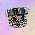 Miniatyrbild 5 av 6: Y2K gotisk subkultur punk skelett diamantbälte läder Rhinestone Skull bälten Red