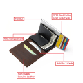 Miniatyrbild 4 av 6: ZOVYVOL 2023 Ny RFID-korthållare i äkta läder Case Clutch Popup-plånbok Äkta läder Aluminiumlåda Tunna smarta plånböcker Brown YM010