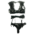 Miniatyrbild 1 av 2: YBFDO Underkläder Set För Kvinnor Lyxiga Blommor Sexiga Broderier Mesh Bygel Strumpeband Alla hjärtans dag Hot Femme Black S