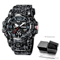 Miniatyrbild 1 av 6: SMAEL Dual Time Watch för män Mode Vattentät Quart Digital Armbandsur Väckarklocka LED Bakgrundsbelysning Kalenderklockor 8008 Camo Black-Box