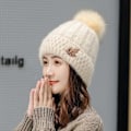 Miniatyrbild 2 av 6: Vintervarma Hattar För Kvinnor Nytt Mode Koreanska Blandningar Tjock Varm Stickad Hatt Bonnets Skullies Beanie Hatt Wine red