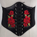 Miniatyrbild 2 av 6: Broderad Svart Dam Bälte Blomma Midjekorsett Vacker Stretch Elastisk Midjeband Bred Korsett PU Läder Midja Smal black 1 69-95cm