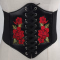 Miniatyrbild 2 av 6: Broderad Svart Dam Bälte Blomma Midjekorsett Vacker Stretch Elastisk Midjeband Bred Korsett PU Läder Midja Smal brown embroidery 69-95cm