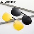 Miniatyrbild 2 av 6: VIVIBEE Men Driving Clip On Solglasögon för Myopia Glasögon Polarized Women Square Night Vision Fishing UV400 Solglasögon 2 Jasper with case