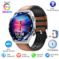 Miniatyrbild 1 av 6: NFC AMOLED Smart Watch Herr Custom Dial Svara Ring Sport GPS Track Kompass IP68 Vattentät Smartwatch För Huawei Ultimate Blue Leather