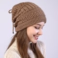 Miniatyrbild 1 av 6: Mode Stretchig Stickad Skullies Beanies Hatt Solid Snood Halsduk Varm Beanie För Kvinnor Höst Vinter Kvinnlig Beanie Mössa khaki One Size