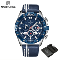 Miniatyrbild 1 av 6: Top Lyx NAVIFORCE klockor för män Mode Sport Kronograf Quartz Armbandsur Man Militär Läderrem Vattentät klocka SBE BOX