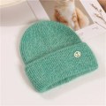 Miniatyrbild 1 av 6: Uspop Nya Dammössor Vinter Tjocka Varma Stickade Mössor Enfärgad Bokstav M Mjukt Hår Skullies Beanies Green elastic 53-59 cm