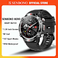 Miniatyrbild 2 av 6: SENBONO HERO Smart Watch för män Utomhus Sport Bluetooth Call Watch 1,39 tums skärm 450mAh IP68 Vattentät Smartwatch Herr Dam black add a strap