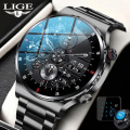 Miniatyrbild 2 av 6: LIGE NFC Bluetooth Call Smart Watch Herr HD Screen Sportarmband Vattentätt EKG Hälsomonitor Herr SmartWatch För IOS Android Mesh belt Black NFC