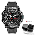 Miniatyrbild 1 av 6: SMAEL Dual Time LED Display Digital watch för män Vattentät Simning Quartz Sportklockor Auto Date Alarm Clock Armbandsur 8039 Black-Box