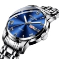 Miniatyrbild 4 av 6: BELUSHI Herrmode Business Quartz Klockor Topp Lyx Märke Helt Stål Vattentät Analog Armbandsur Herr Kalenderklocka Golden Blue