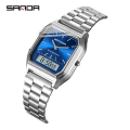 Miniatyrbild 2 av 6: Mode Sanda Märke Klockor Retro rostfritt stål band Digital Display erkek kol saati zegarek damski relogios Armbandsur Silver Blue