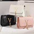 Miniatyrbild 3 av 6: Damväska Trend Lyxmärke Damhandväska Axelväskor Små PU-läder Crossbody Paljetter Causal Plånbok Damväskor White 18.5cmX7.5cmX13.5m