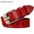 Miniatyrbild 2 av 6: RAINIE SEAN Röd Kvinnor Bältesnål Spänne Äkta läderbälten för jeans Äkta läder nötkött högkvalitativt solid dambälte 110 cm red 115CM