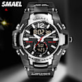 Miniatyrbild 2 av 6: SMAEL Dual Time Army Watch för män Lysande Vattentät Quart Digital Armbandsur Väckarklocka LED Bakgrundsbelysning Kalender 1805 Green-Box