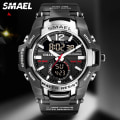 Miniatyrbild 2 av 6: SMAEL Dual Time Army Watch för män Lysande Vattentät Quart Digital Armbandsur Väckarklocka LED Bakgrundsbelysning Kalender 1805 Red-Box