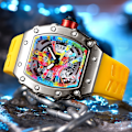 Miniatyrbild 4 av 6: Modern design watch Sport lysande vattentät militärautomatisk watch för man pojkar Silikonrem Tonneau-urtavla QT336-7 with box