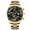 Miniatyrbild 1 av 6: Lyx Herr Klockor i rostfritt stål Mode Herr Affär Läder Watch Man Kalender Datum Lysande klocka relogio masculino Steel Gold Black