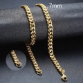 Miniatyrbild 1 av 6: Vnox 18-70 cm Curb Chain Halsband 3-11 mm Miami Cuban Link Klassisk Punk, tungmetall, Långt Damhalsband i rostfritt stål 7mm Gold 18cm Bracelet