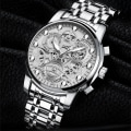Miniatyrbild 6 av 6: Watch för män Skelettdesign Mode Mekanisk stil i rostfritt stål Quartz rörelsekalender Vattentät Armbandsur för män 2451YH