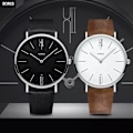 Miniatyrbild 2 av 6: Enkla herrklockor i äkta läder Bussiness Quartz Watch Vattentät Svart Vit Dail Quartz Watch för män brown white