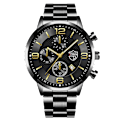 Miniatyrbild 1 av 6: Lyx Herr Klockor i rostfritt stål Mode Herr Affär Läder Watch Man Kalender Datum Lysande klocka relogio masculino Steel Black Gold