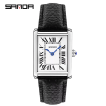 Miniatyrbild 1 av 6: Sanda Brand Rektangulära Armbandsur För Kvinnor Silver Case Lyx Märke Äkta Läder Band Quartz Clock Zegarek Damski Black