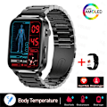 Miniatyrbild 1 av 6: Smärtfri Icke-invasiv åtgärd Blodsocker Watch Män Laserbehandling Blodtryck Hälsa Kvinnor Glukometer Smartwatch Black steel A