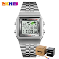 Miniatyrbild 1 av 6: SKMEI Top Lyx Mode Watch Herr Väckarklocka 3Bar Vattentät Rostfritt stål Armband Digitala klockor reloj hombre 1338 sllver with box
