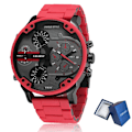 Miniatyrbild 1 av 6: Watch Herr Lyxmärke Kända Dual Time Military Relogio Masculino 57mm 3D Stort case Quartz Herrklockor Röd Manklocka with box