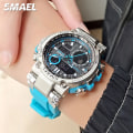Miniatyrbild 4 av 6: SMAEL Light Blue Sport Digital Watch för män Vattentät Dual Time Display Chronograph Quarz Armbandsur med Auto Date Week 1803B Red