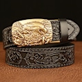 Miniatyrbild 4 av 6: 3,5 CM Eagle Alloy Automatiskt Spänne Cowskin Läder Bälte Kvalitet Herr Wasitbad Rem Äkta Läder Present Bussiness Bälte För Jeans Golden buckle Coffee 115CM