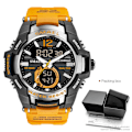 Miniatyrbild 1 av 6: SMAEL Dual Time Army Watch för män Lysande Vattentät Quart Digital Armbandsur Väckarklocka LED Bakgrundsbelysning Kalender 1805 Orange-Box