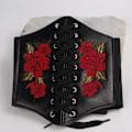 Miniatyrbild 4 av 6: Broderad Svart Dam Bälte Blomma Midjekorsett Vacker Stretch Elastisk Midjeband Bred Korsett PU Läder Midja Smal Black embroidery 69-95cm