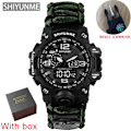 Miniatyrbild 1 av 6: Utomhus Survival Watch Multifunktionell Vattentät Militär Taktisk Paracord Watch Armband Camping Vandring Nödutrustning green with box