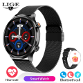 Miniatyrbild 1 av 6: LIGE Ny Bluetooth Call Smart Watch Dam Fysiologisk funktion Sport Fitness Armband Vattentät Bluetooth Call Smartwatch Herr mesh belt black Body temperature