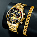 Miniatyrbild 2 av 6: Lyx Herrklockor Herr Guld Armband Rostfritt Stål Kvarts Watch För Herr Business Luminous Clock relogio masculino As Shown 6