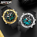 Miniatyrbild 5 av 6: SANDA Janpan Electronic Movement Herrklockor Sport 2Time Led Display Militär Digital Vattentät Watch Relogio Masculino Black